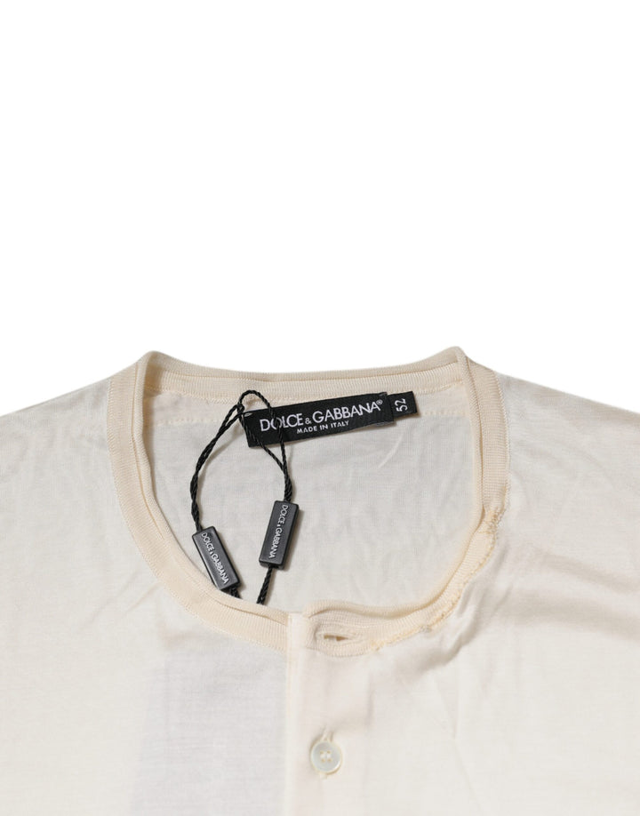 Dolce &amp; Gabbana Sample Sale Dolce &amp; Gabbana Off White Silk Henley Short Sleeves T-Shirt - | Designer outlet
