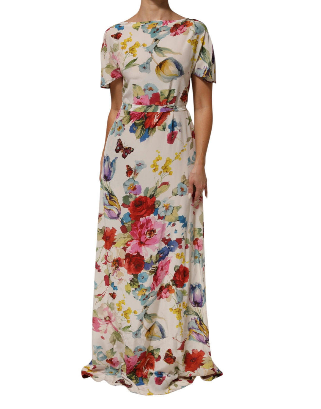 Dolce &amp; Gabbana Sample Sale Dolce &amp; Gabbana White Floral Print Silk Sheath LongGown Dress - | Designer outlet