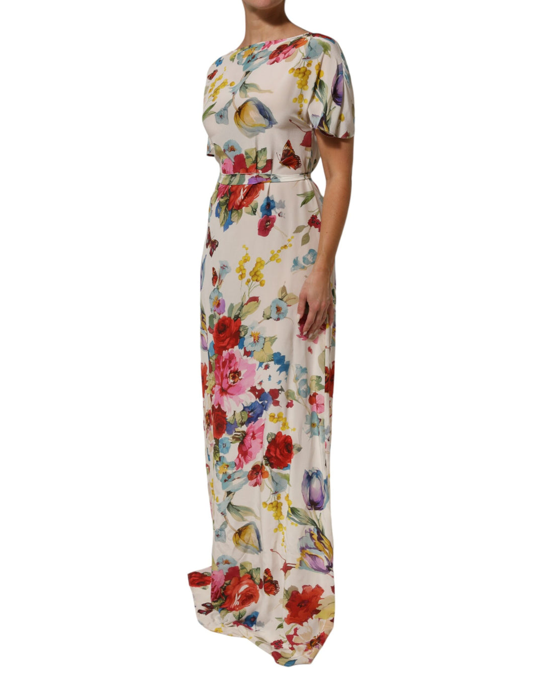 Dolce &amp; Gabbana Sample Sale Dolce &amp; Gabbana White Floral Print Silk Sheath LongGown Dress - | Designer outlet