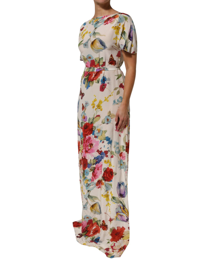 Dolce &amp; Gabbana Sample Sale Dolce &amp; Gabbana White Floral Print Silk Sheath LongGown Dress - | Designer outlet
