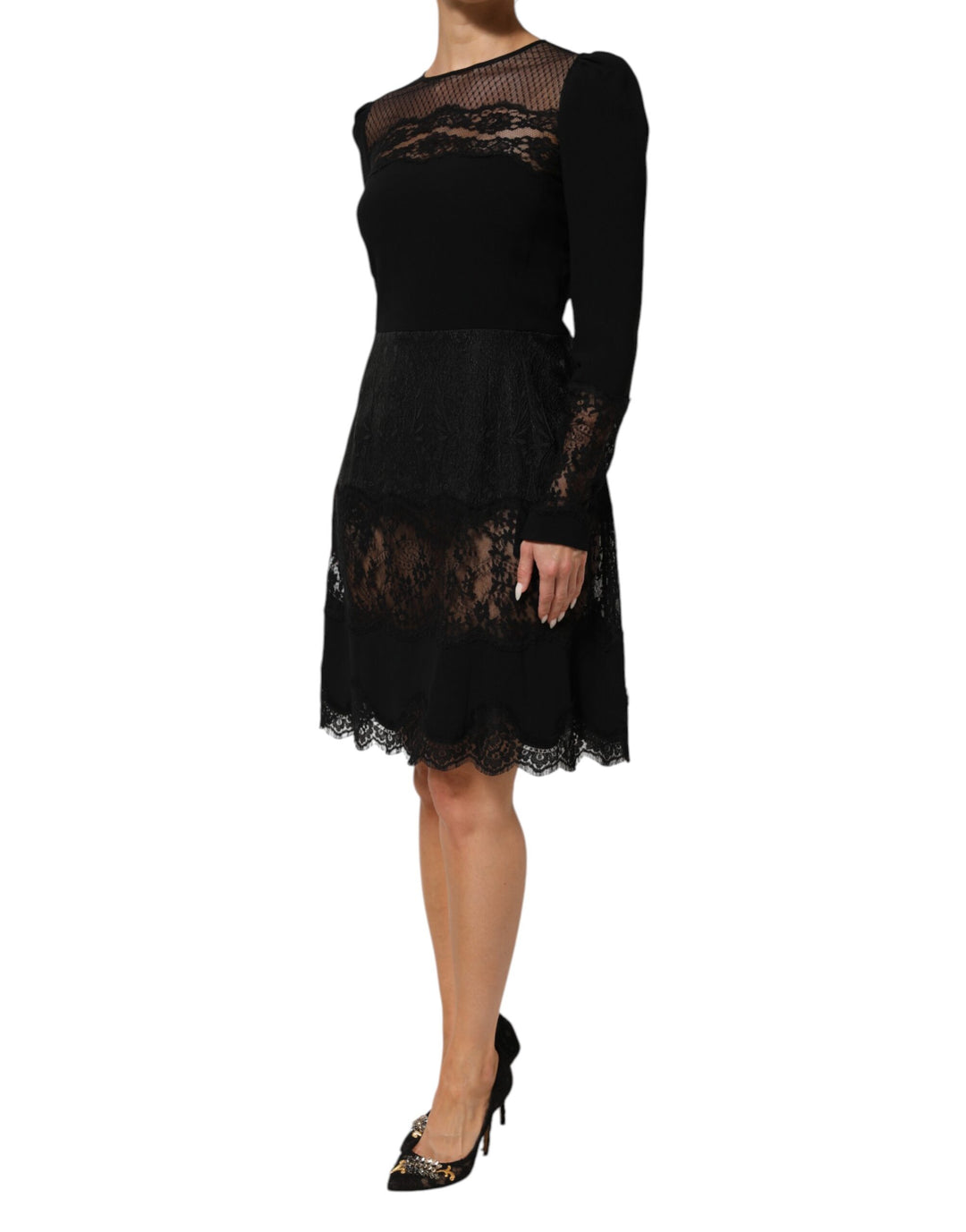 Dolce &amp; Gabbana Sample Sale Dolce &amp; Gabbana Black Floral Lace Trim Sheath A-line Dress - | Designer outlet