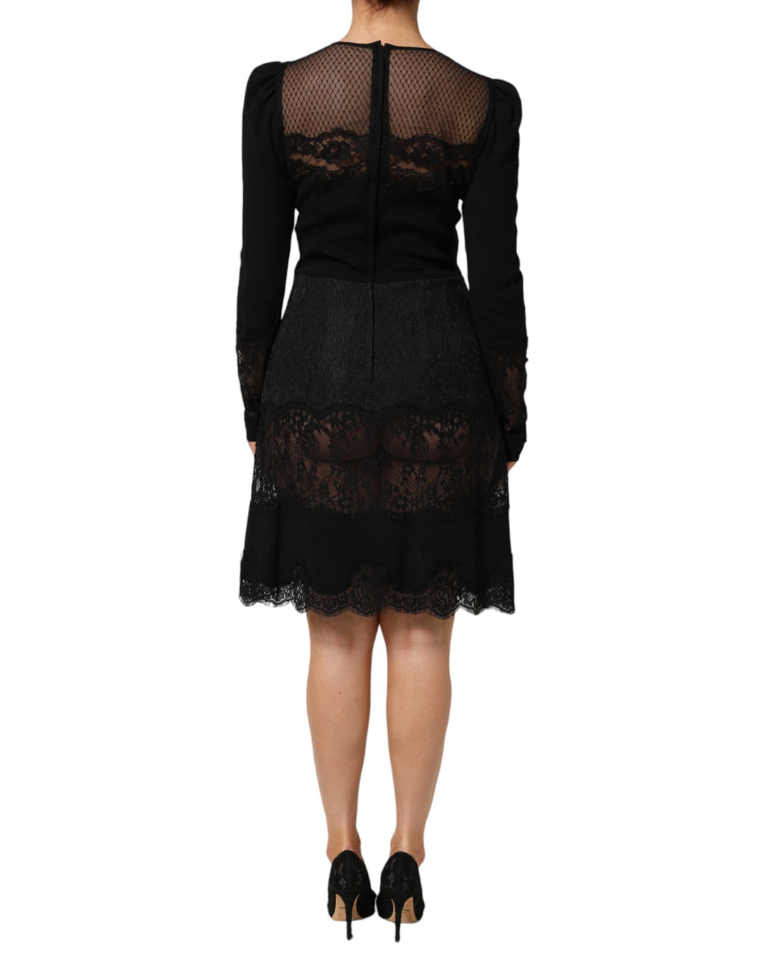 Dolce &amp; Gabbana Sample Sale Dolce &amp; Gabbana Black Floral Lace Trim Sheath A-line Dress - | Designer outlet