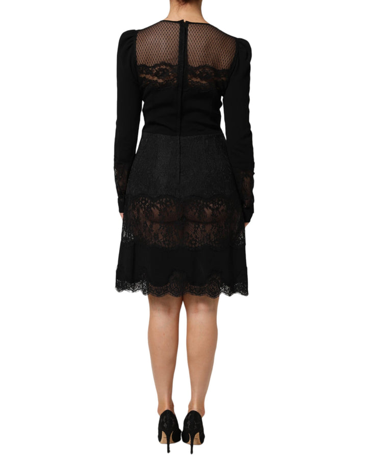 Dolce &amp; Gabbana Sample Sale Dolce &amp; Gabbana Black Floral Lace Trim Sheath A-line Dress - | Designer outlet