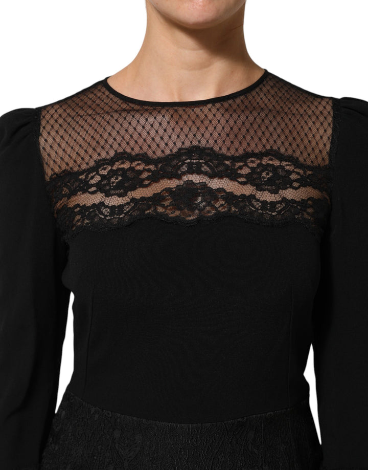 Dolce &amp; Gabbana Sample Sale Dolce &amp; Gabbana Black Floral Lace Trim Sheath A-line Dress - | Designer outlet
