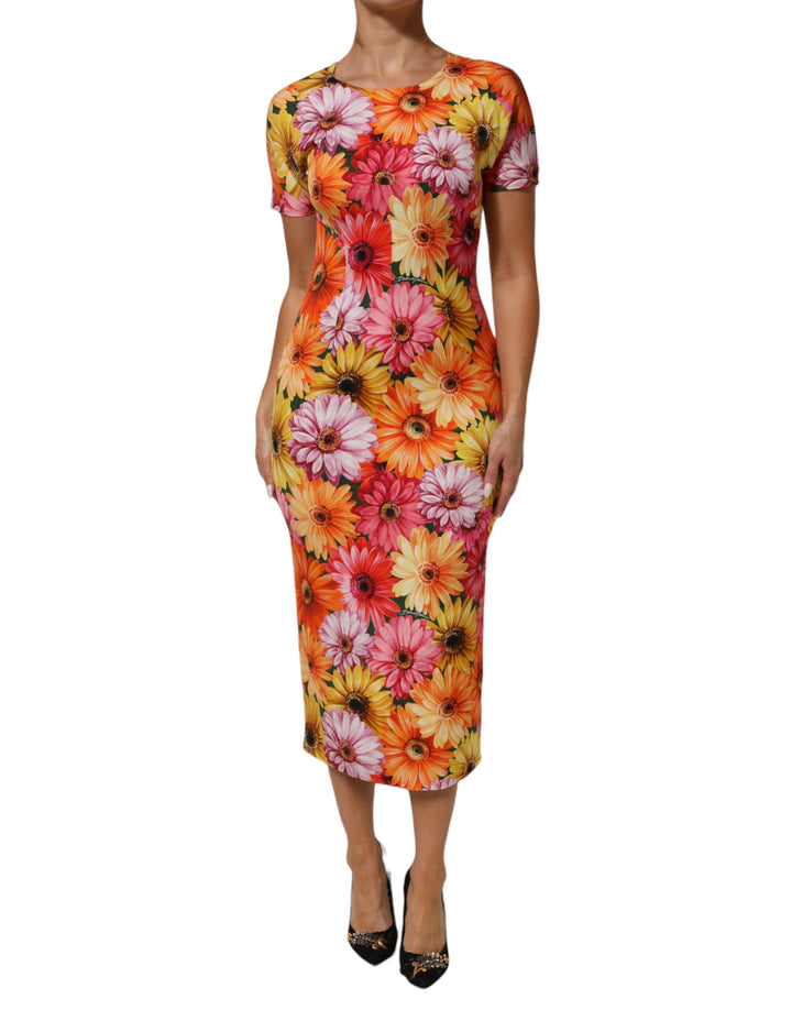 Dolce &amp; Gabbana Sample Sale Dolce &amp; Gabbana Multicolor Floral Print SilkSheath Midi Dress - | Designer outlet