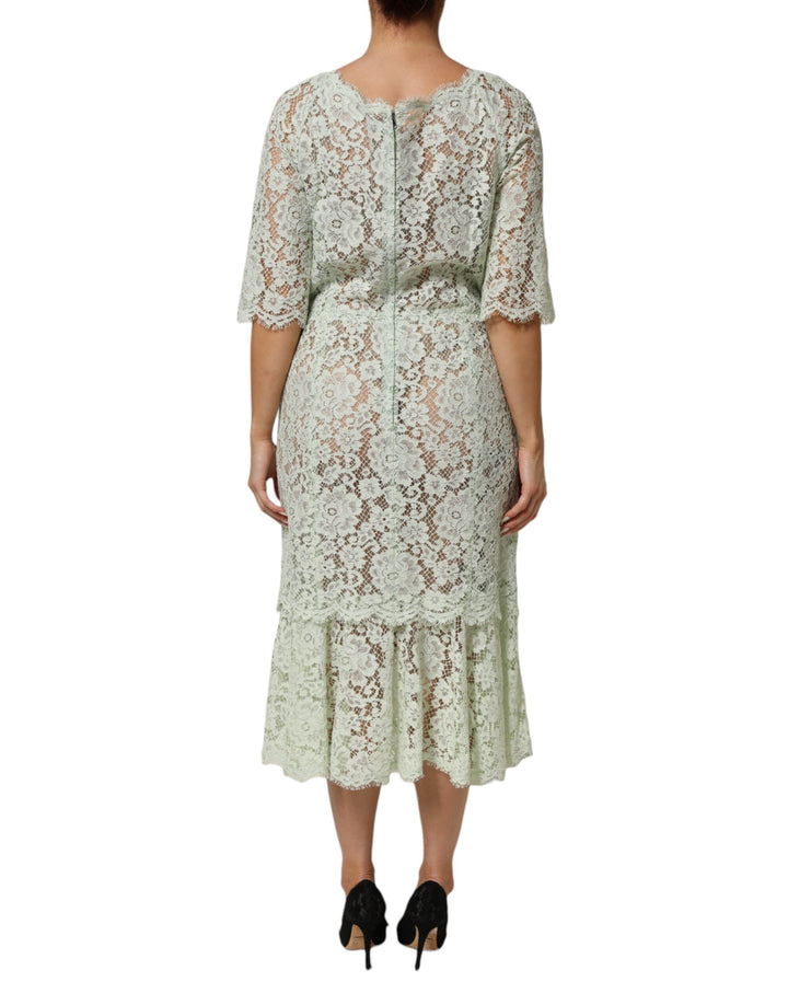 Dolce &amp; Gabbana Sample Sale Dolce &amp; Gabbana Mint Green Floral Lace Trim Midi Dress - | Designer outlet