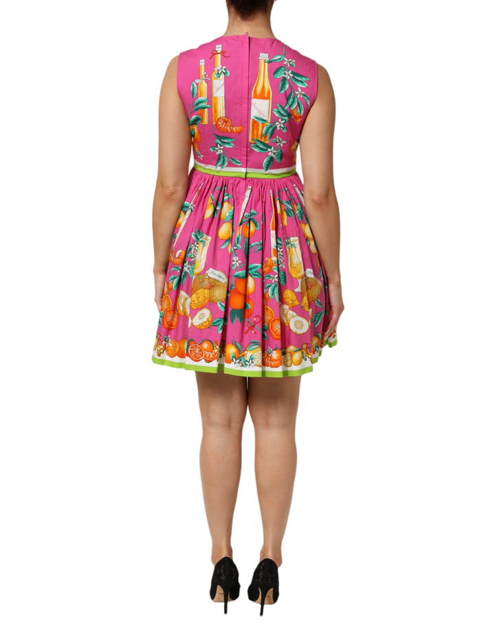 Dolce &amp; Gabbana Sample Sale Dolce &amp; Gabbana Pink Fruit Print A-line Mini Sleeveless Dress - | Designer outlet