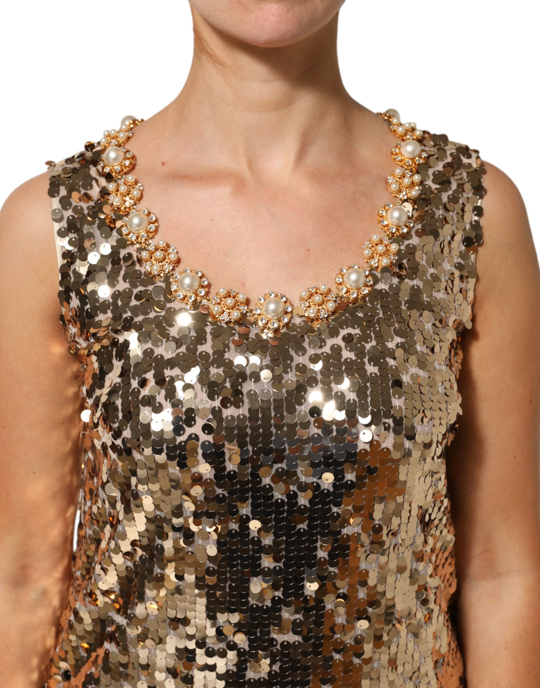 Dolce &amp; Gabbana Sample Sale Dolce &amp; Gabbana Gold Sequined Nylon A-line Sheath Mini Dress - | Designer outlet