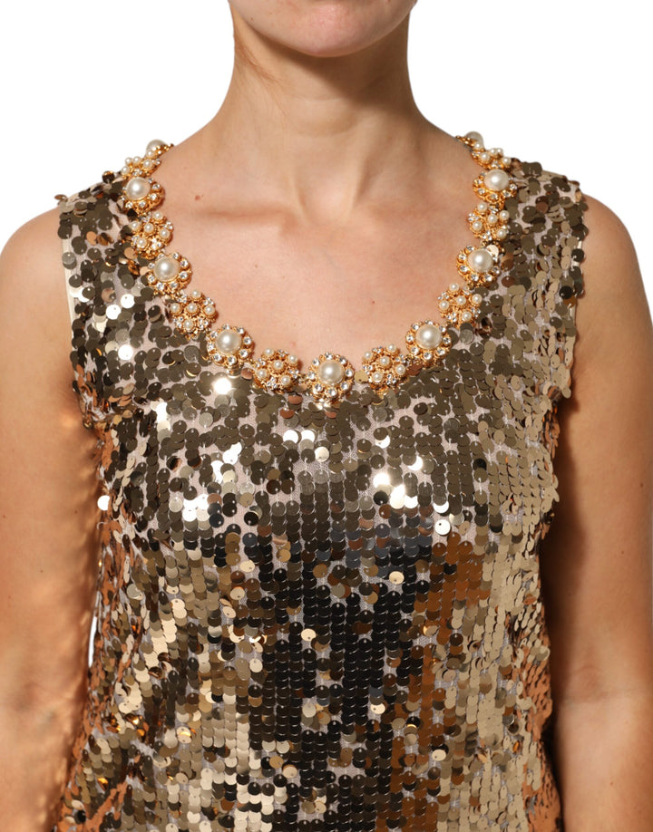 Dolce &amp; Gabbana Sample Sale Dolce &amp; Gabbana Gold Sequined Nylon A-line Sheath Mini Dress - | Designer outlet