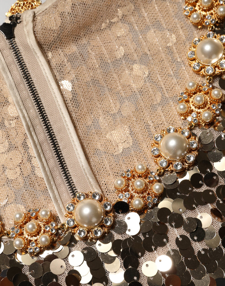 Dolce &amp; Gabbana Sample Sale Dolce &amp; Gabbana Gold Sequined Nylon A-line Sheath Mini Dress - | Designer outlet