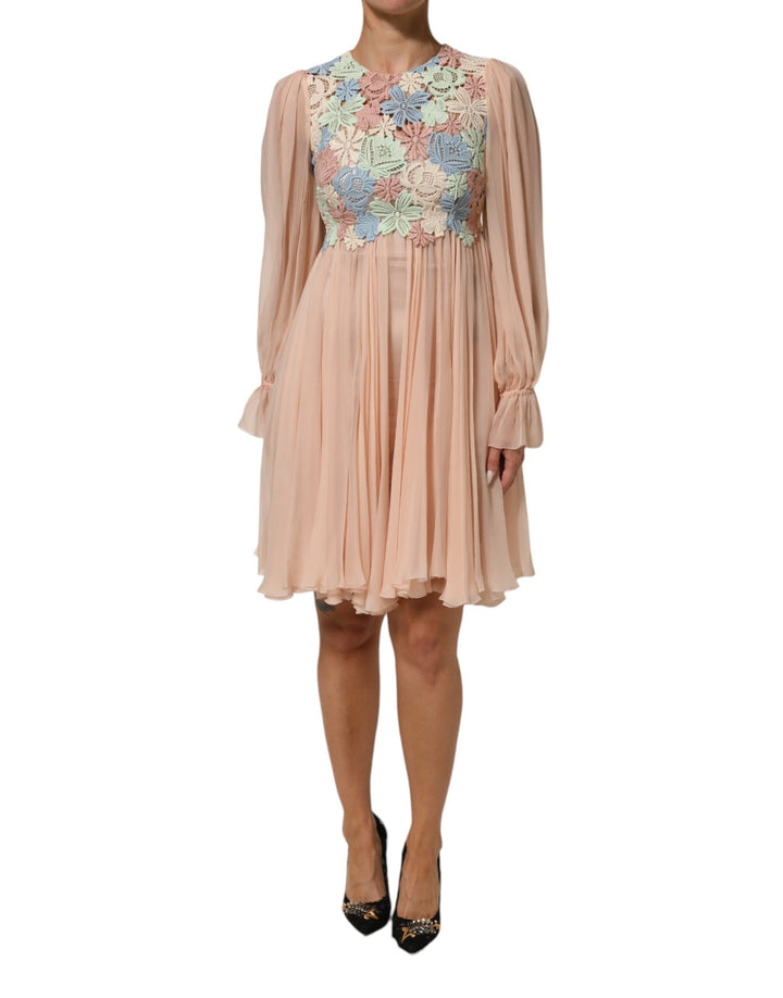 Dolce &amp; Gabbana Sample Sale Dolce &amp; Gabbana Pink Floral Embroidery Pleated A-line Dress - | Designer outlet