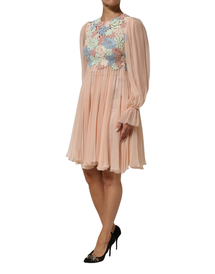 Dolce &amp; Gabbana Sample Sale Dolce &amp; Gabbana Pink Floral Embroidery Pleated A-line Dress - | Designer outlet