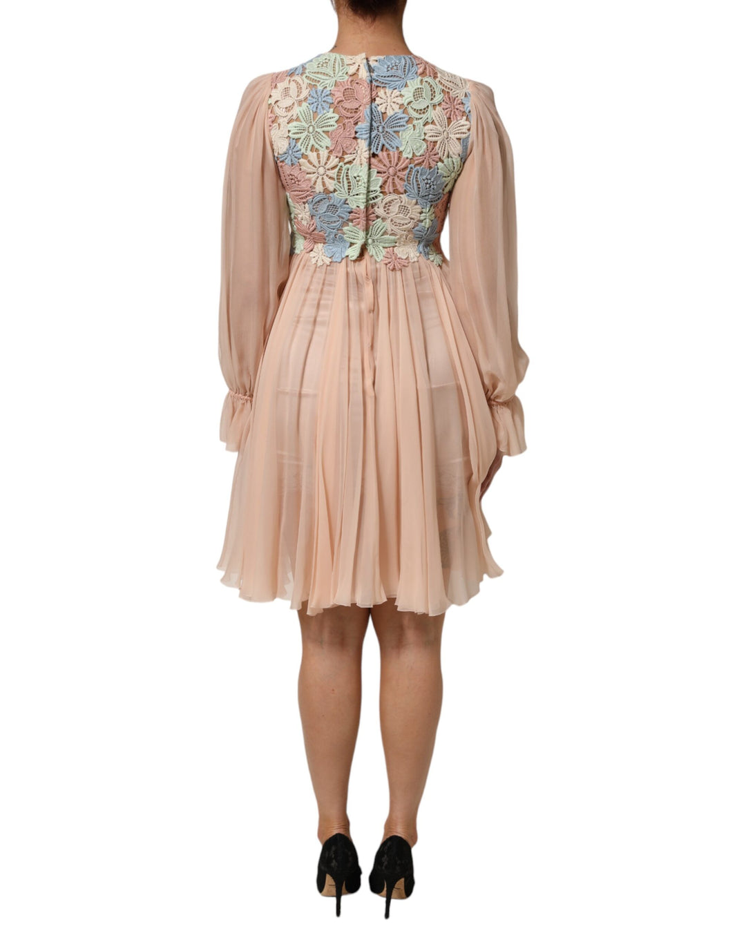 Dolce &amp; Gabbana Sample Sale Dolce &amp; Gabbana Pink Floral Embroidery Pleated A-line Dress - | Designer outlet