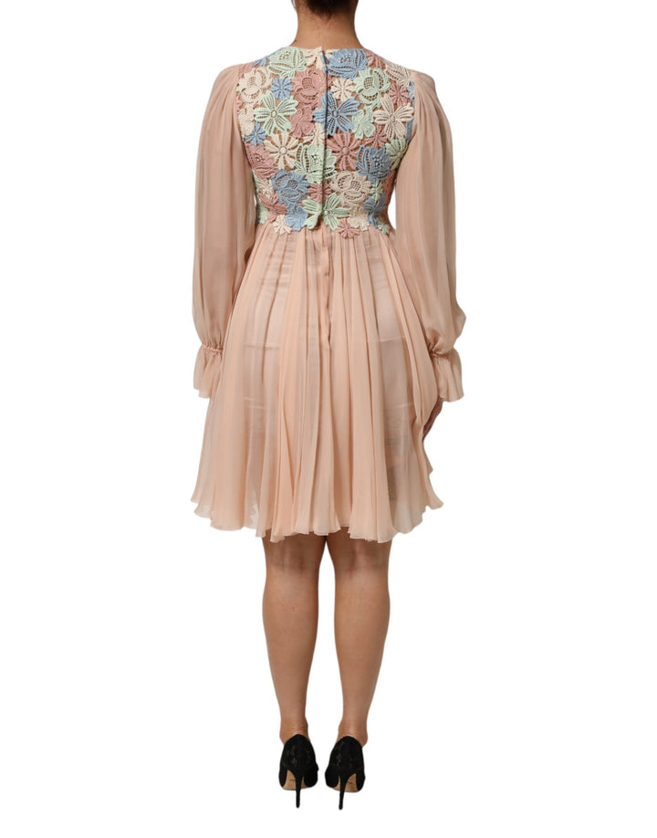 Dolce &amp; Gabbana Sample Sale Dolce &amp; Gabbana Pink Floral Embroidery Pleated A-line Dress - | Designer outlet