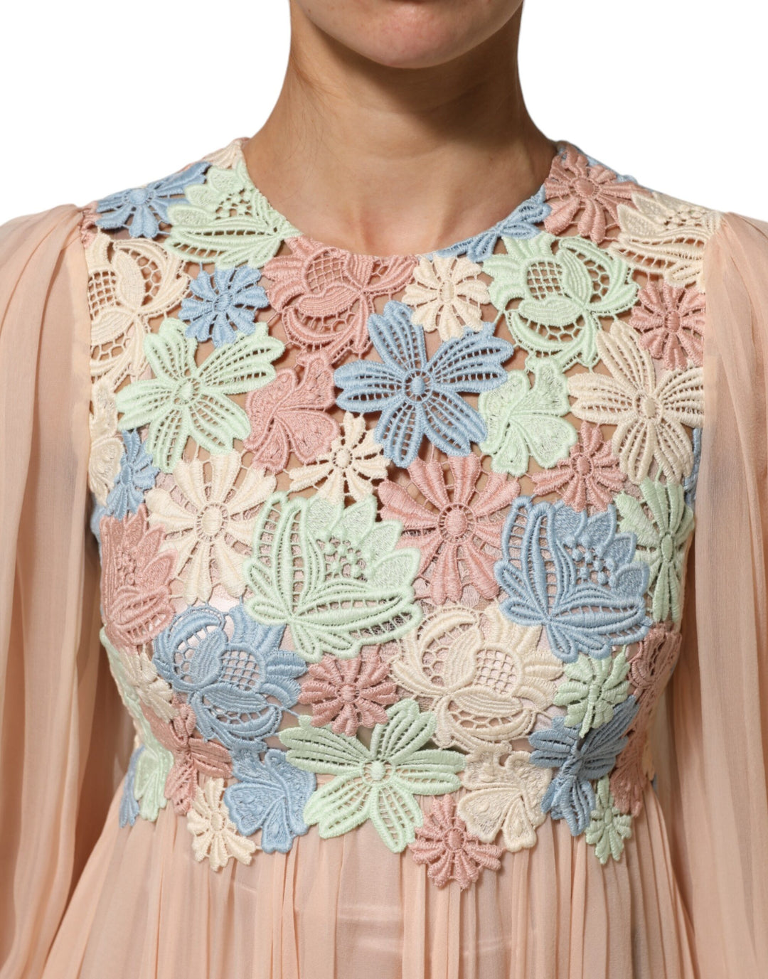 Dolce & Gabbana Pink Floral Embroidery Pleated A-line Dress Dolce & Gabbana Pink Floral Embroidery Pleated A-line Dress