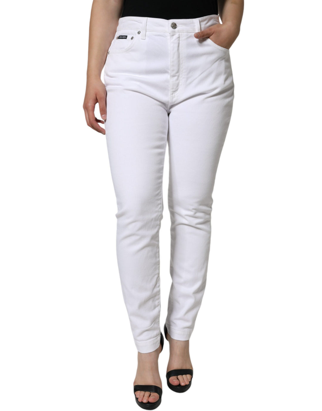 Dolce &amp; Gabbana Sample Sale Dolce &amp; Gabbana White AUDREY Cotton Logo Skinny Denim Jeans - | Designer outlet