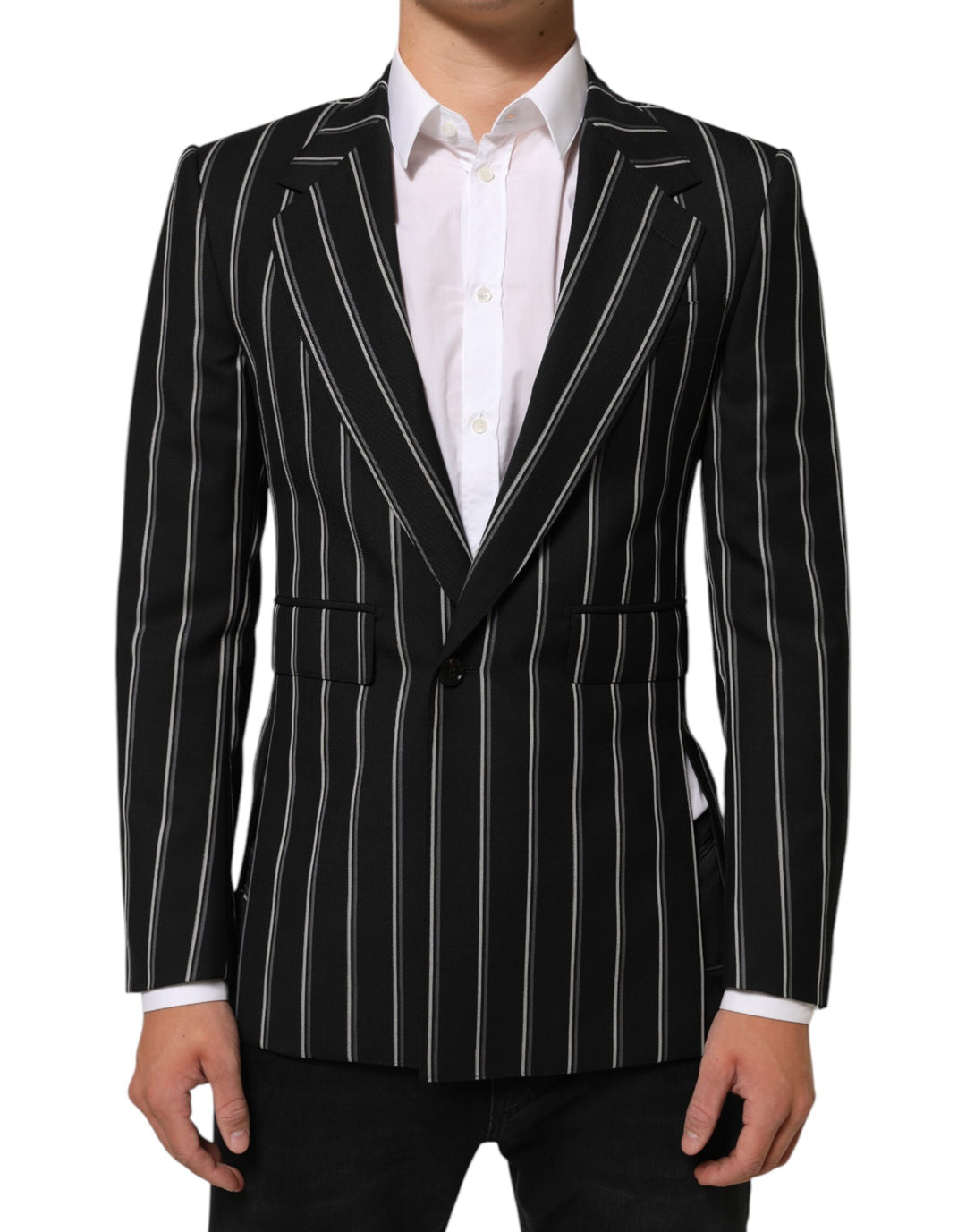 Dolce &amp; Gabbana Sample Sale Dolce &amp; Gabbana Black Stripes SICILIA 1 Button Suit Blazer - | Designer outlet
