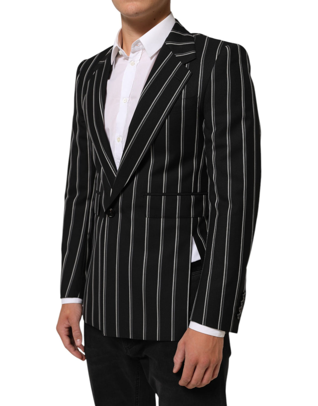 Dolce &amp; Gabbana Sample Sale Dolce &amp; Gabbana Black Stripes SICILIA 1 Button Suit Blazer - | Designer outlet
