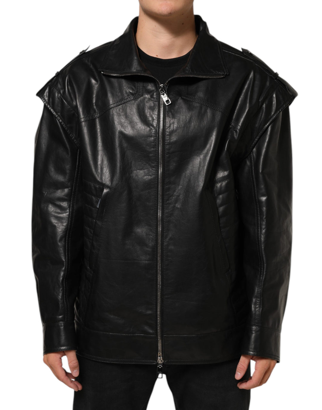 Dolce &amp; Gabbana Black Leather Full Zip Biker Blouson Jacket by Dolce &amp; Gabbana outlet now on sale