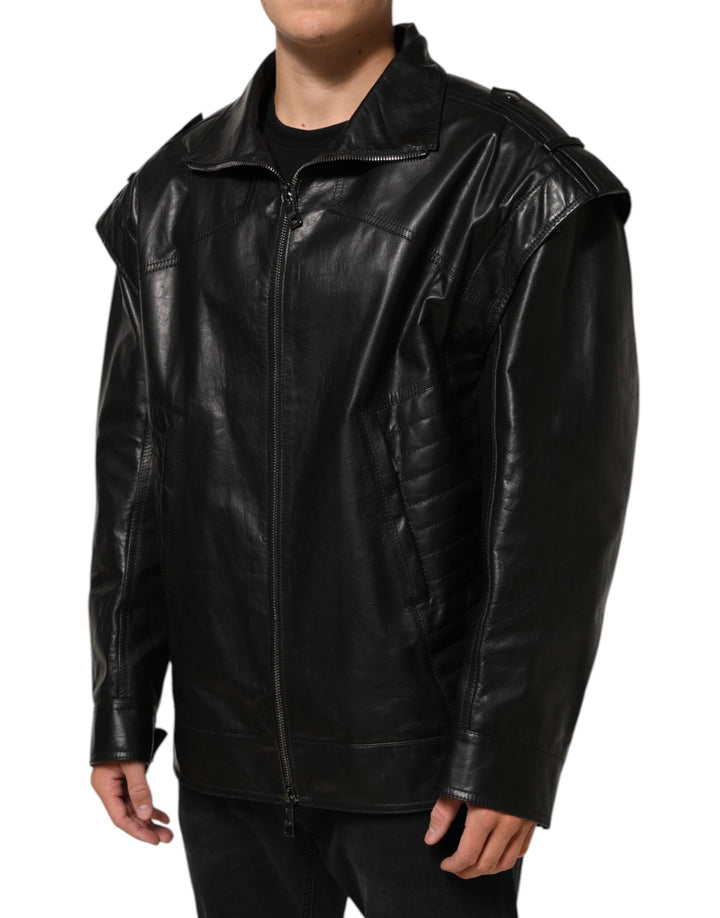 Dolce &amp; Gabbana Black Leather Full Zip Biker Blouson Jacket by Dolce &amp; Gabbana outlet now on sale