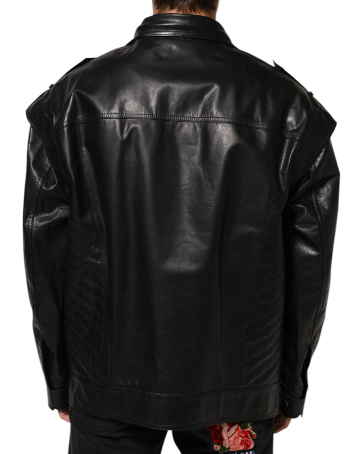 Dolce &amp; Gabbana Black Leather Full Zip Biker Blouson Jacket by Dolce &amp; Gabbana outlet now on sale