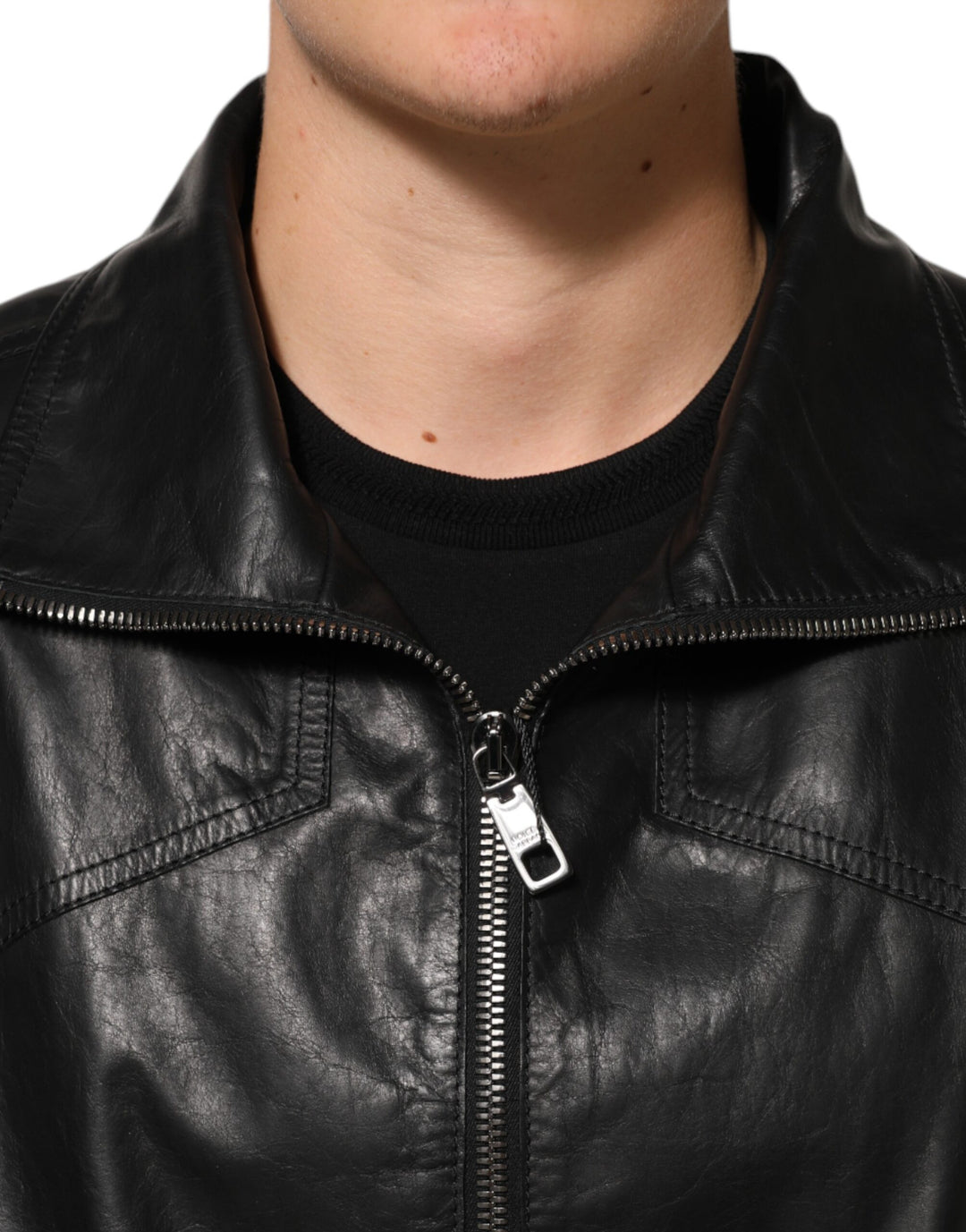Dolce &amp; Gabbana Black Leather Full Zip Biker Blouson Jacket by Dolce &amp; Gabbana outlet now on sale