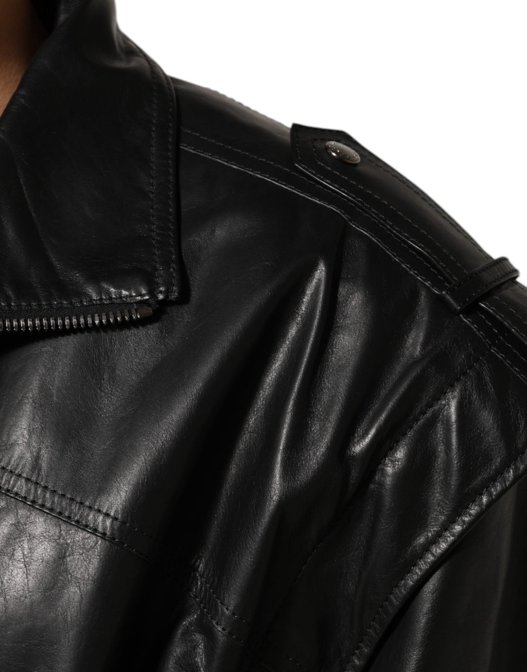 Dolce &amp; Gabbana Black Leather Full Zip Biker Blouson Jacket by Dolce &amp; Gabbana outlet now on sale