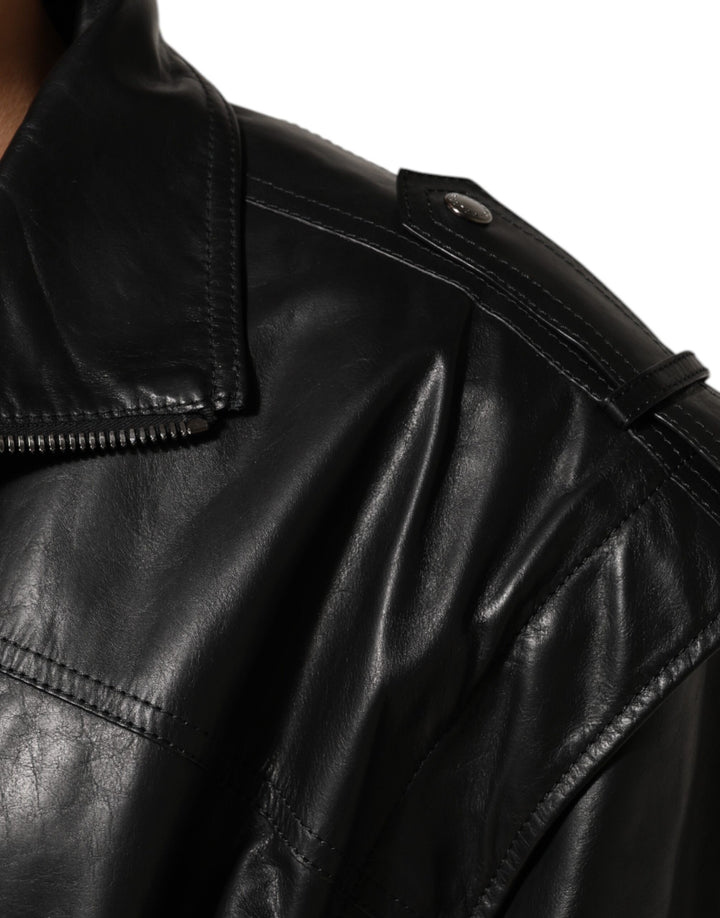 Dolce &amp; Gabbana Black Leather Full Zip Biker Blouson Jacket by Dolce &amp; Gabbana outlet now on sale