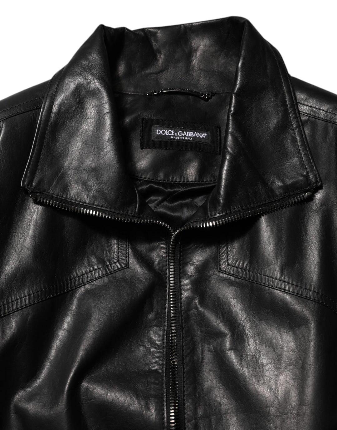 Dolce &amp; Gabbana Black Leather Full Zip Biker Blouson Jacket by Dolce &amp; Gabbana outlet now on sale