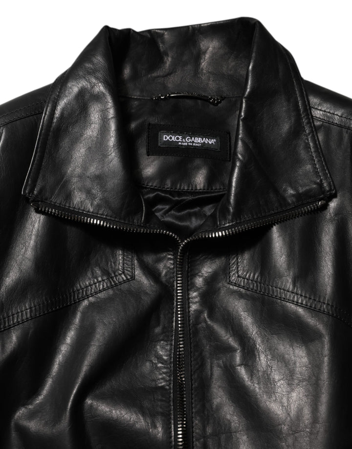 Dolce &amp; Gabbana Black Leather Full Zip Biker Blouson Jacket by Dolce &amp; Gabbana outlet now on sale