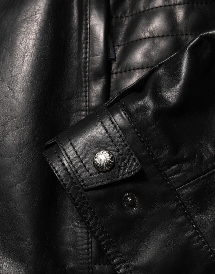 Dolce &amp; Gabbana Black Leather Full Zip Biker Blouson Jacket by Dolce &amp; Gabbana outlet now on sale