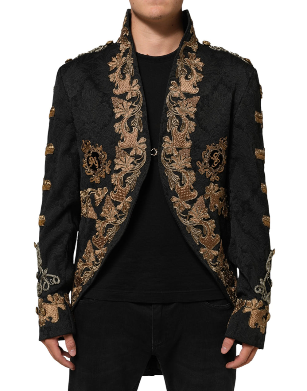 Dolce & Gabbana Black Brocade Embroidery Men Coat Jacket by Dolce & Gabbana outlet now on sale