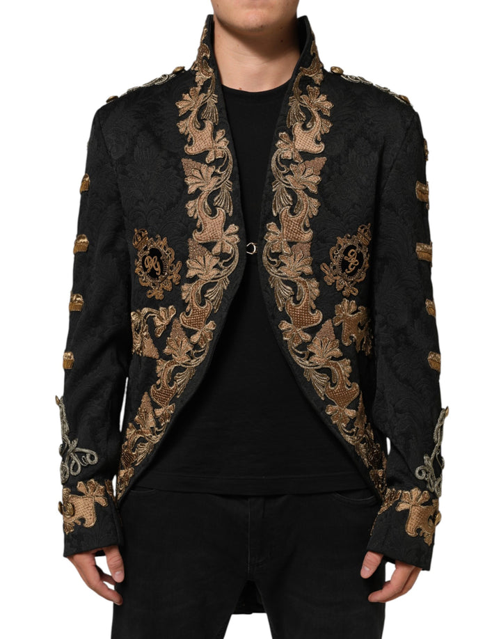 Dolce & Gabbana Black Brocade Embroidery Men Coat Jacket by Dolce & Gabbana outlet now on sale