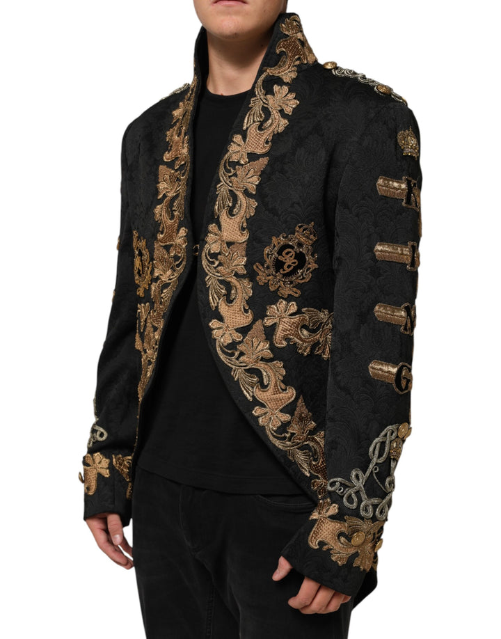 Dolce & Gabbana Black Brocade Embroidery Men Coat Jacket by Dolce & Gabbana outlet now on sale