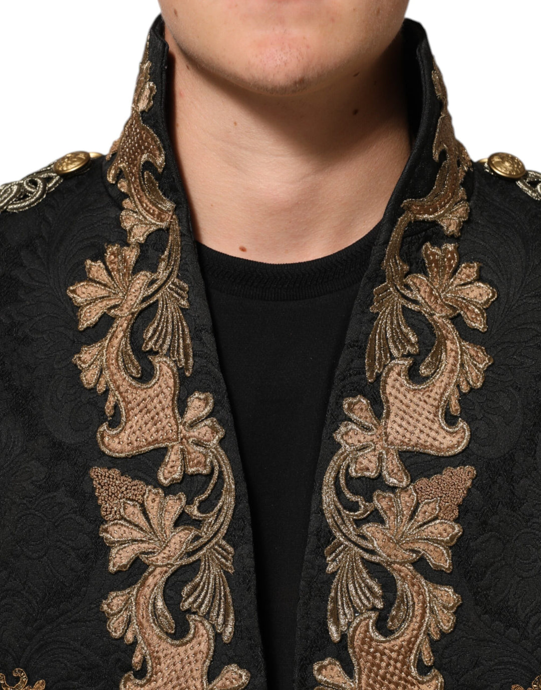 Dolce & Gabbana Black Brocade Embroidery Men Coat Jacket by Dolce & Gabbana outlet now on sale