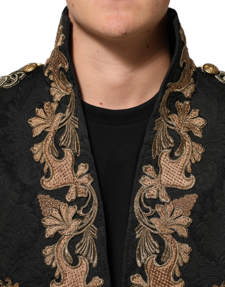 Dolce & Gabbana Black Brocade Embroidery Men Coat Jacket by Dolce & Gabbana outlet now on sale