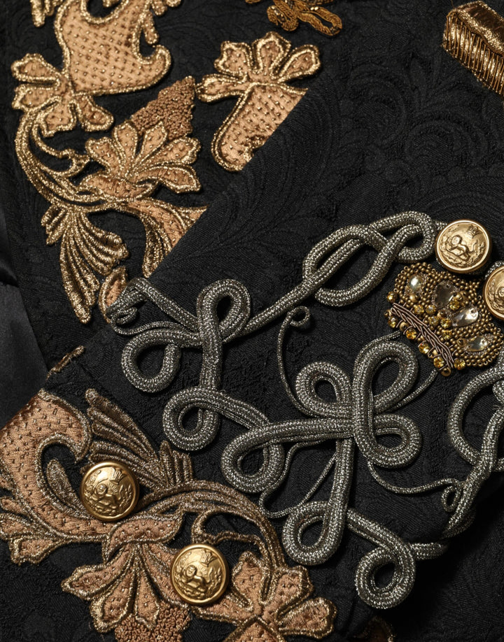 Dolce & Gabbana Black Brocade Embroidery Men Coat Jacket by Dolce & Gabbana outlet now on sale