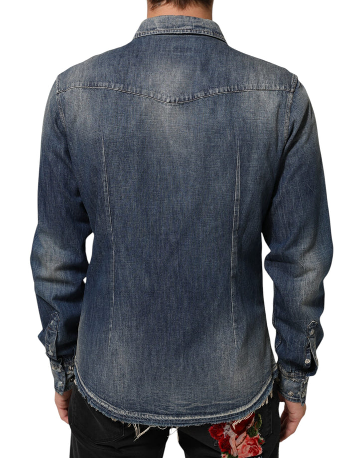 Dolce &amp; Gabbana Sample Sale Dolce &amp; Gabbana Blue Angel Patch Denim Buttoned Down Men Shirt - | Designer outlet