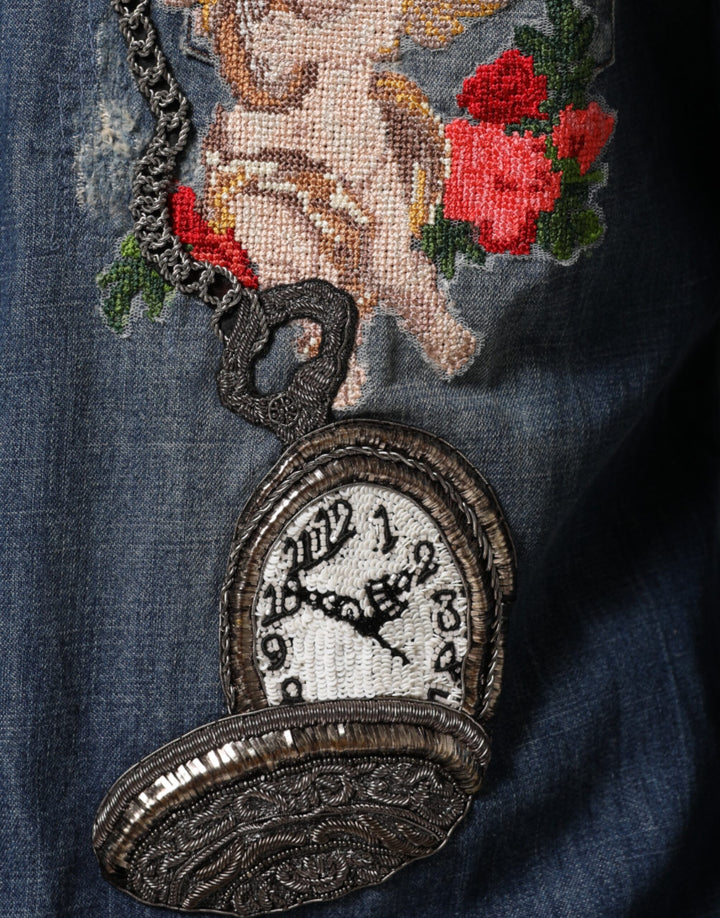 Dolce &amp; Gabbana Sample Sale Dolce &amp; Gabbana Blue Angel Patch Denim Buttoned Down Men Shirt - | Designer outlet