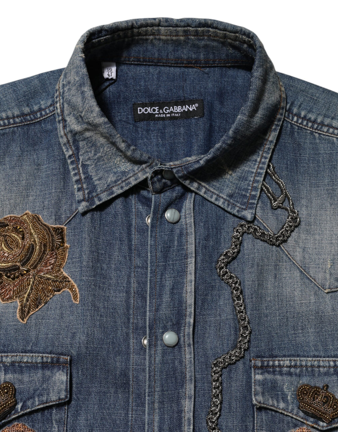 Dolce &amp; Gabbana Sample Sale Dolce &amp; Gabbana Blue Angel Patch Denim Buttoned Down Men Shirt - | Designer outlet