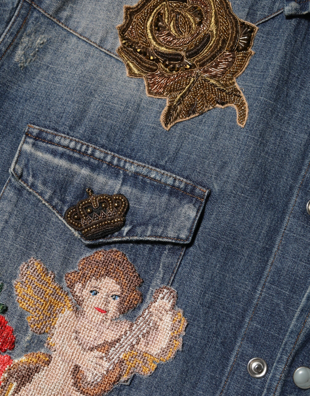 Dolce &amp; Gabbana Sample Sale Dolce &amp; Gabbana Blue Angel Patch Denim Buttoned Down Men Shirt - | Designer outlet