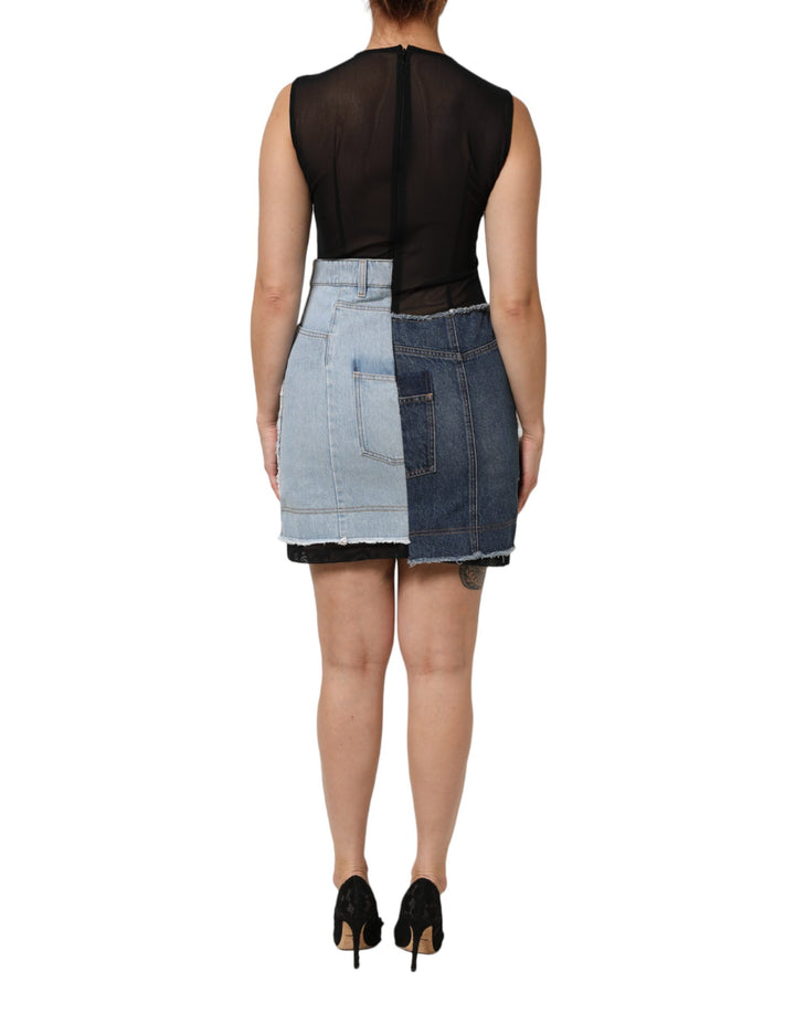 Dolce &amp; Gabbana Sample Sale Dolce &amp; Gabbana Blue Nylon Patchwork Denim Sheath Mini Dress - | Designer outlet