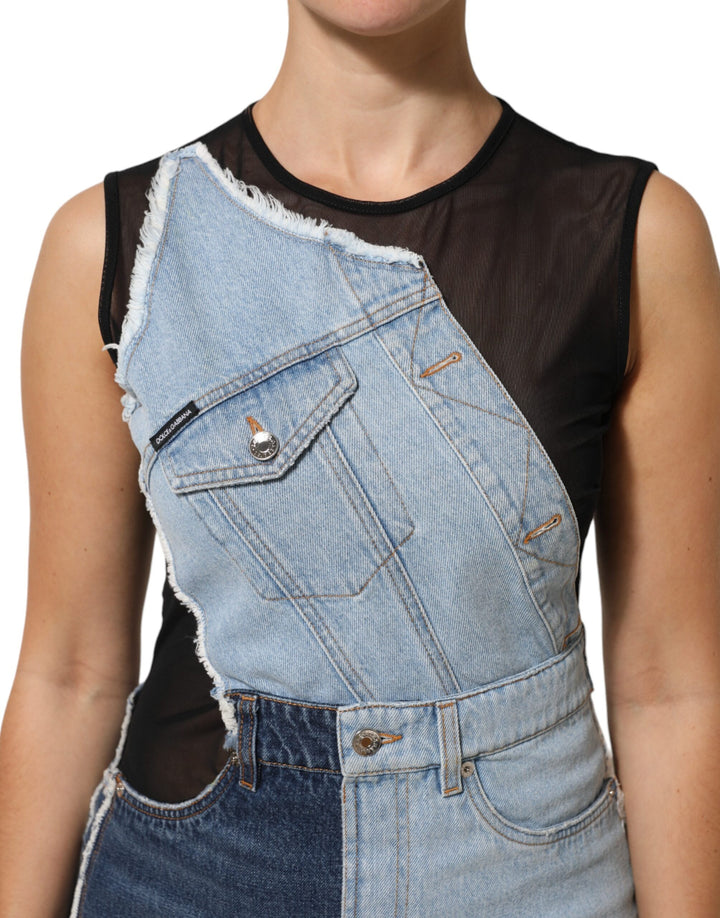 Dolce &amp; Gabbana Sample Sale Dolce &amp; Gabbana Blue Nylon Patchwork Denim Sheath Mini Dress - | Designer outlet