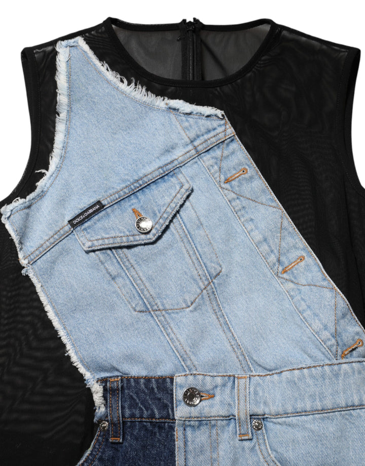 Dolce &amp; Gabbana Sample Sale Dolce &amp; Gabbana Blue Nylon Patchwork Denim Sheath Mini Dress - | Designer outlet
