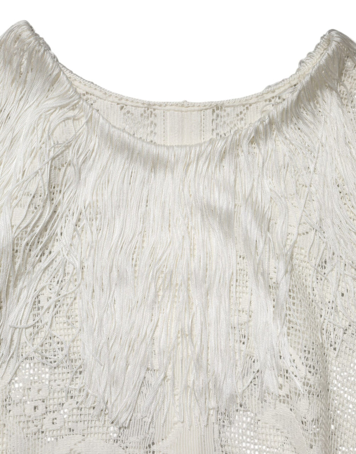 Dolce &amp; Gabbana Sample Sale Dolce &amp; Gabbana White Floral Lace Fringe Knee Length Dress - | Designer outlet