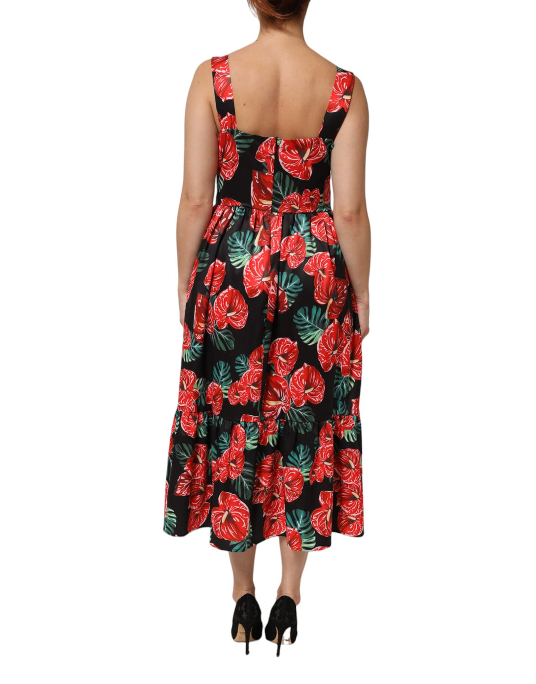 Dolce & Gabbana Multicolor Floral Cotton Poplin Midi Dress