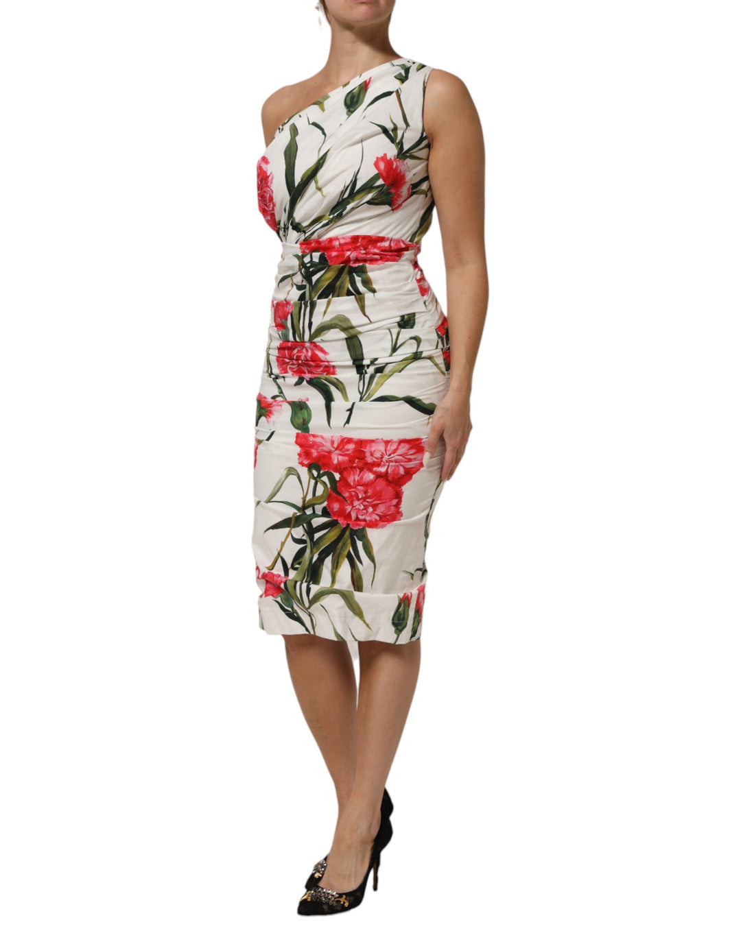 Dolce &amp; Gabbana Sample Sale Dolce &amp; Gabbana White Floral One Shoulder Sheath Dress - | Designer outlet
