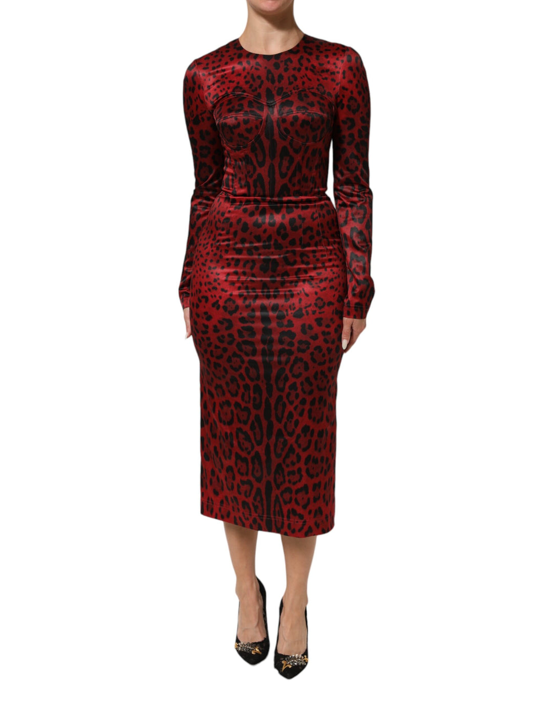 Dolce &amp; Gabbana Sample Sale Dolce &amp; Gabbana Red Leopard Sheath Long Sleeves Dress - | Designer outlet