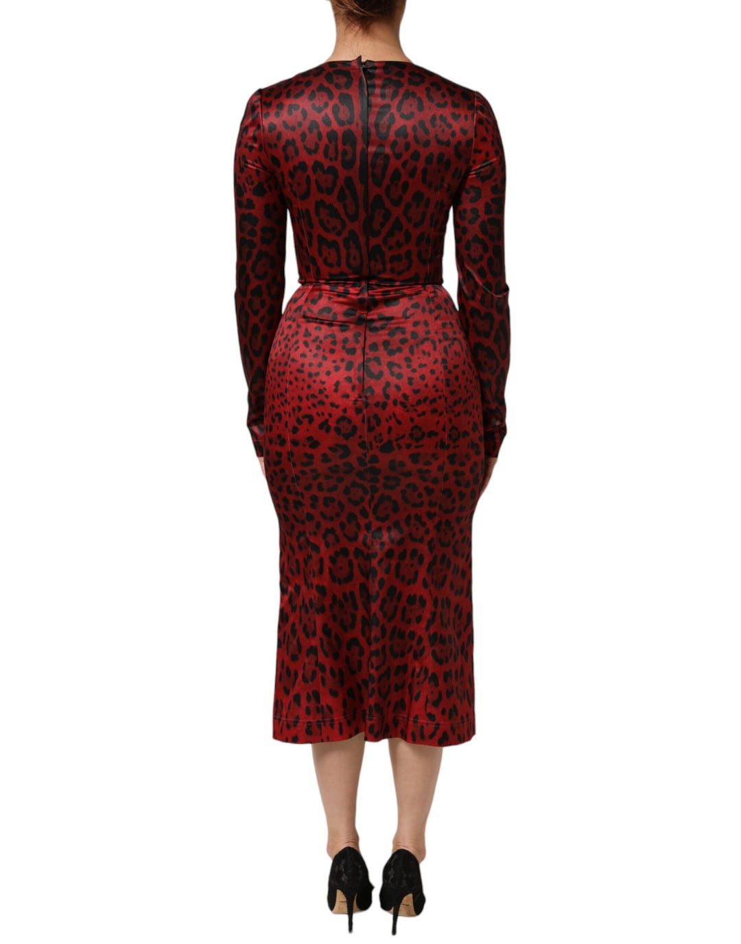 Dolce &amp; Gabbana Sample Sale Dolce &amp; Gabbana Red Leopard Sheath Long Sleeves Dress - | Designer outlet