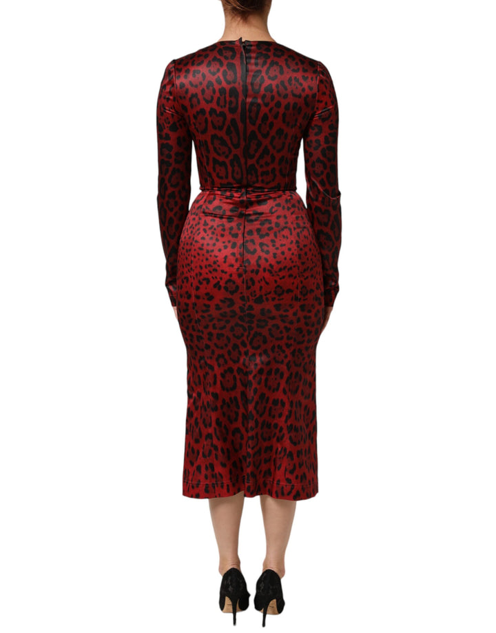 Dolce &amp; Gabbana Sample Sale Dolce &amp; Gabbana Red Leopard Sheath Long Sleeves Dress - | Designer outlet